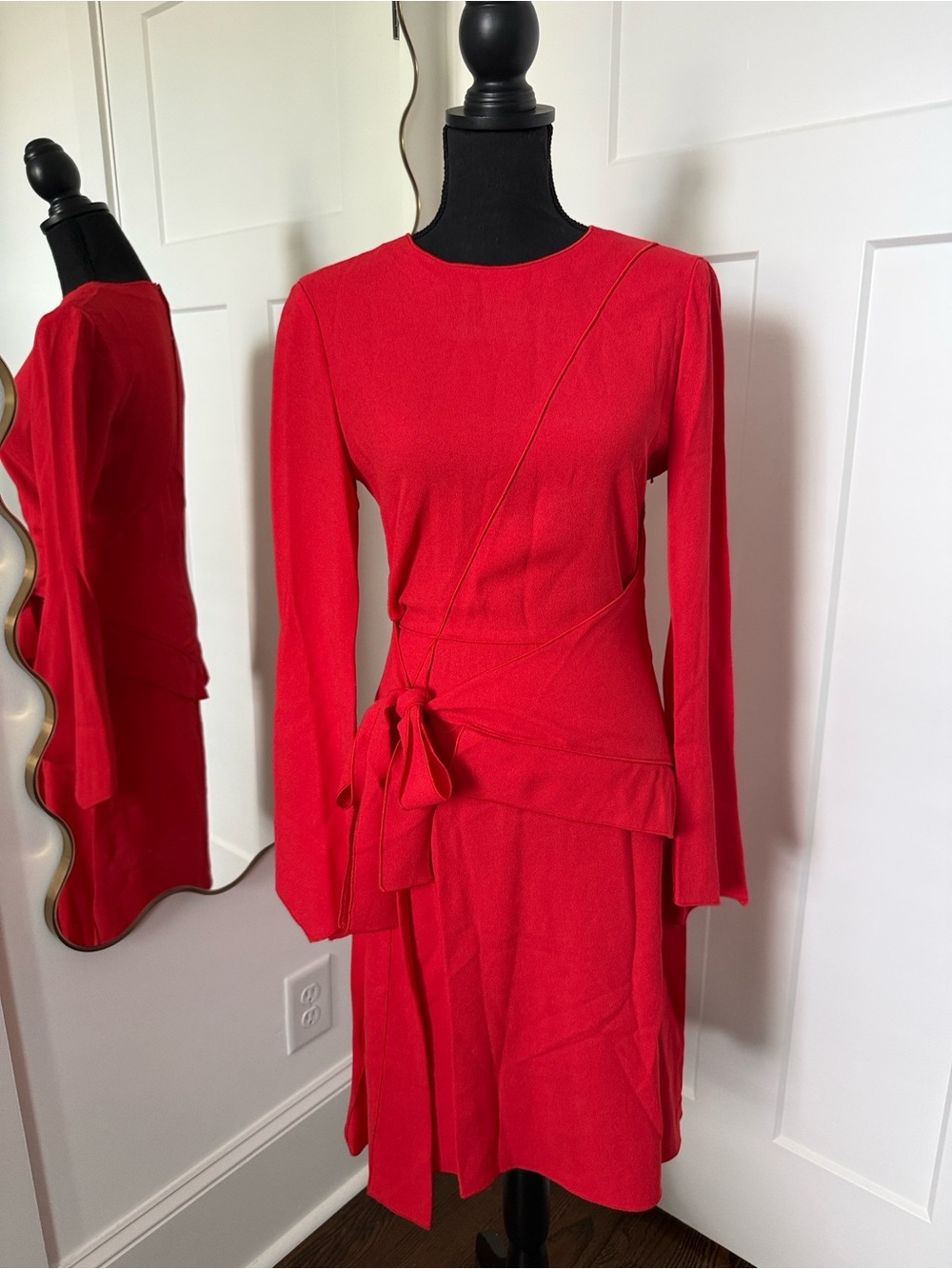 Proenza Schouler Red Long-Sleeve Tie-Waist Dress